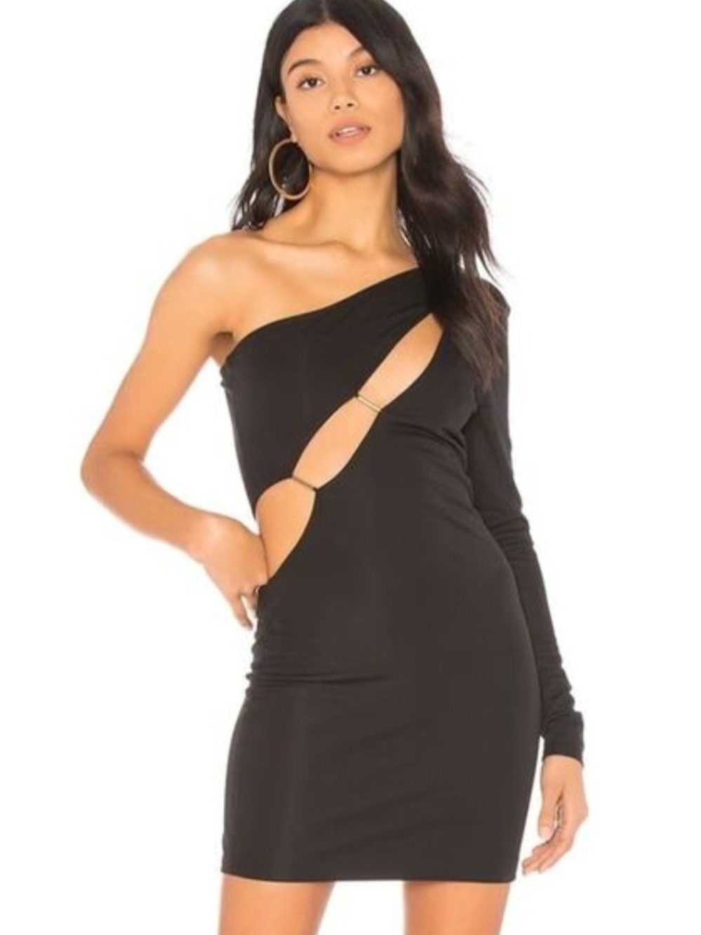 h:ours Revolve Black One Shoulder Cutout Mini Dress S